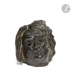 Balzac (tête), avant-dernier état dit aussi Variante S 1652, le modèle conçu en [1897] by Auguste Rodin, Épreuve en bronze à patine brun-noir nuancé de vert antique par endroits, sold May 2025
