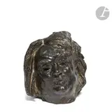 Balzac (tête), avant-dernier état dit aussi Variante S 1652, le modèle conçu en [1897] by Auguste Rodin, Épreuve en bronze à patine brun-noir nuancé de vert antique par endroits, sold May 2025