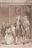 Quatre illustrations pour « La Femme Infidèle » : La rencontre ; Le flagrant délit ; Le reproche ; L'expiation ; by Charles Chasselat, Plume et encre noire, lavis bistre et rehauts de gouache blanche, sold Nov 2023