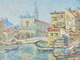 Église de Jonquière-les-Martigues by Auguste Pégurier, 1907, Pastel, sold Nov 2023