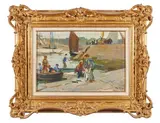 Jeunes pêcheurs près du quai by Paul Michel Dupuy, Toile, sold Nov 2023