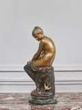 Les Hirondelles by Auguste Joseph Peiffer, Bronze à double patine sur un socle en marbre vert, sold Nov 2023