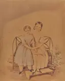 Deux soeurs sur un banc by Daniel David Burgdorfer, 1841, Aquarelle et lavis d'encre, sold Oct 2023