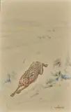 Lièvre bondissant by Édouard Paul Mérite, Aquarelle et fusain sur papier, sold Oct 2023