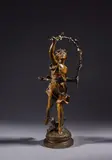Le Charmeur d'oiseaux by Hippolyte Moreau, Bronze d'édition à patine brun clair, sold Oct 2023