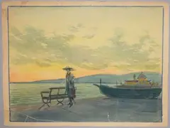 Élégante en bord de mer au coucher du soleil by Tony Minartz, Aquarelle, sold Oct 2023