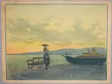Élégante en bord de mer au coucher du soleil by Tony Minartz, Aquarelle, sold Oct 2023
