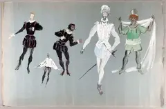Projets de costumes pour la Fleur d'Oubli de François Gaireau by Tony Minartz, Aquarelle, annotée au verso, sold Oct 2023