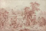 Cour de ferme by Jean-Baptiste Huet, 1772, Sanguine signée en haut à droite et datée, sold Mar 2022
