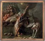 Nature morte aux colvert, lièvre et alouettes devant un chien d'arrêt by Jacques Charles Oudry, Toile, sold Mar 2022