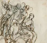Groupes de figures, l'une assise by Alessandro Maganza, Plume et encre brune sur traits de crayon noir, sold Feb 2022