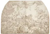 Enée combattant les harpies by Valentin Lefebvre, Plume et encre brune, lavis brun sur traits de crayon noir, sold Feb 2022