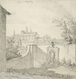 Vue de la Villa Negroni à Rome by Pierre Lacour, Crayon noir, sold Feb 2022