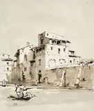 Vue de Rome by Jules-Romain Joyant, Plume et encre brune, lavis bistre sur traits de crayon noir, sold Feb 2022