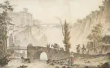 Payasge classique animé by Jean-Baptiste Tierce, Aquarelle, plume et encre noire, sold Feb 2022