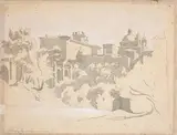 Vue d'Ariccia by Jean-Achille Benouville, Plume et encre noire, lavis gris, gouache blanche sur papier gris, sold Feb 2022