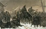 La retraite de l'armée française avec un hôpital de la croix rouge 1871 by Édouard Debat-Ponsan, Fusain estompe et gouache blanche, sold Feb 2022