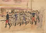 Défilé militaire by William Douglas Almond, Aquarelle gouachée sur traits de crayon noir, sold Feb 2022