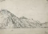 Ville au bord d'une falaise by Wilhelm Georgy, Crayon noir sur papier beige, sold Feb 2022