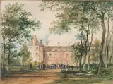 Vue d'un château en Normandie by Pierre-Justin Ouvrié, Aquarelle sur traits de crayon noir, sold Feb 2022