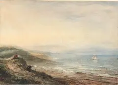 Chasseur sur les bords de la mer by Théodore Gudin, Aquarelle gouachée, sold Feb 2022