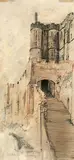 L'entrée d'une forteresse by Charles Jouas, Crayon de couleurs et crayon noir, sold Feb 2022