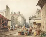 Scène de marché près de Saint-Eustache by Hippolyte Sebron, Aquarelle sur traits de crayon noir, sold Feb 2022