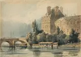 Vue du Pavillon de Flore au Louvre by Eugène Edouard Soulès, Aquarelle, sold Feb 2022