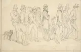 Groupe de figures marchant vers la droite by Auguste Raffet, Crayon noir, sold Feb 2022