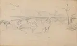 Chevaux de halage sur les quais by Luigi Loir, Crayon noir, sold Feb 2022