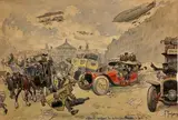 Paris pendant la grève des chemins de fer by Frédérique Puechmagre, Aquarelle sur traits de crayon noir, sold Feb 2022