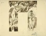 Adam et Eve au paradis by Alméry Lobel-Riche, Crayon noir et lavis brun, sold Feb 2022