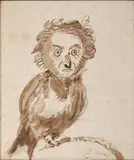 Caricature de Eugène Isabey en hibou by Horace Vernet, Lavis brun et crayon noir, sold Feb 2022
