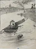 Facteur, vous n'avez pas de lettre pour moi by Abel Faivre, Plume et encre noire, rehauts de gouache blanche sur traits de crayon noir, sold Feb 2022