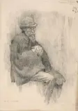 Portrait d'homme assis à la pelerine by Jean-Charles Cazin, Crayon noir, sold Feb 2022