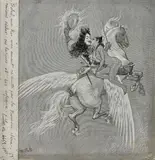 Louis XIV à cheval sur Pégase by Adolphe Léon Willette, Plume et encre brune et noire sur traits de crayon bleu et grattage sur papier préparé en, sold Feb 2022