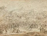 L'entrée du Christ à Jérusalem by Jan Luyken, Plume et encre brune, lavis gris et brun sur traits de crayon noir, sold Feb 2022
