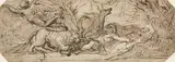 Lion tuant l'homme de Dieu by Michel Corneille Ii, Plume et encre brune, lavis brun sur traits de crayon noir, sold Feb 2022