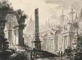 Caprice architectural animé by Michel-Ange Challe, Plume et encre de Chine, lavis gris sur traits de crayon noir, sold Feb 2022