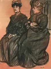 Deux femmes assises by Maxime Dethomas, Fusain et aquarelle, sold Feb 2022