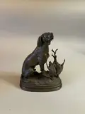 * Chien de chasse et trophée de perdrix by Ferdinand Pautrot, Épreuve en bronze à patine brun mordoré, sold Dec 2021