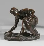 Paysanne accroupie by Hans Müller, Épreuve en bronze patiné, sold Dec 2021