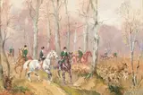 Équipage Vénerie du Berry, quatrième tête hallali courant by Karl Reille, Gouache, sold Dec 2021