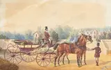 Attelage attendant les élégantes by John Lewis Brown, 1865, Gouache, sold Jun 2021