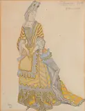 Polonaise 5 actes - 4 danseuses by Léon Bakst, 1921, Aquarelle, crayon noir et peinture or et argent, sold Jun 2021