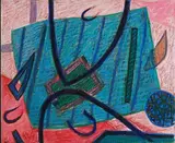 Sans titre, fond rose by Henri Goetz, 1981, Pastel à l'huile chauffé sur papier marouflé sur toile, sold Jun 2021