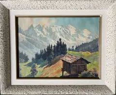 Le Mont-Blanc et les aiguilles de Chamonix by Jacques Fourcy, Aquarelle signée en bas à droite, sold Dec 2021