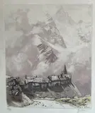 Village de la grave by Joanny Drevet, 1933, Aquatinte en couleur, sold Dec 2021