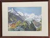 Vue de Chamonix, le Mont-Blanc et l'aiguille du midi by Ysabel Minoggio-Roussel, Aquarelle signée en bas à gauche, sold Dec 2021