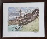 Tarentaise, l'Isère à Tignes" by Joanny Drevet, 1958, Aquatinte en couleur, sold Dec 2021